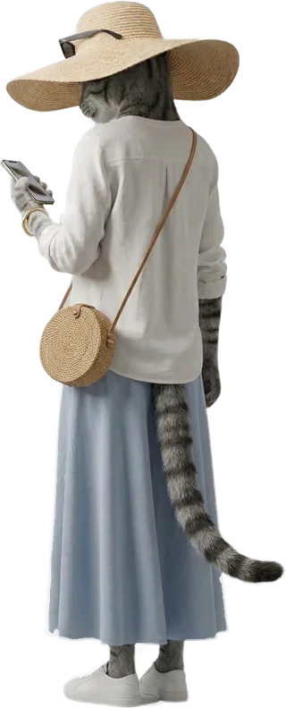 Kak Cuti, watak AI TravelDulu, memegang telefon (ilustrasi AI)